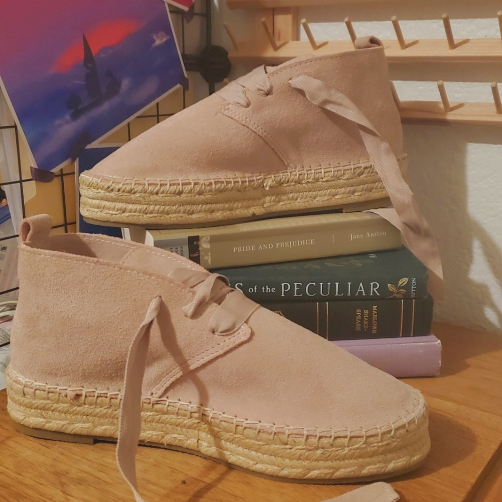 NWOT ASOS Lace Up Pink Faux Suede Espadrilles Shoes